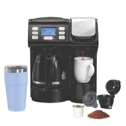 Hamilton Beach FlexBrew Trio 2-Way Coffee Maker, Compatible with K-Cup Pods or Grounds, Combo, Single Serve & Full 12c Pot, Black – Fast Brewing (49902)