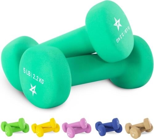 Yes4All Neoprene Coated Dumbbell Hand Weight Sets of 2 – Multiple Weight Options with 15 Colors, Anti-roll, Anti-Slip, Hexagon Shape