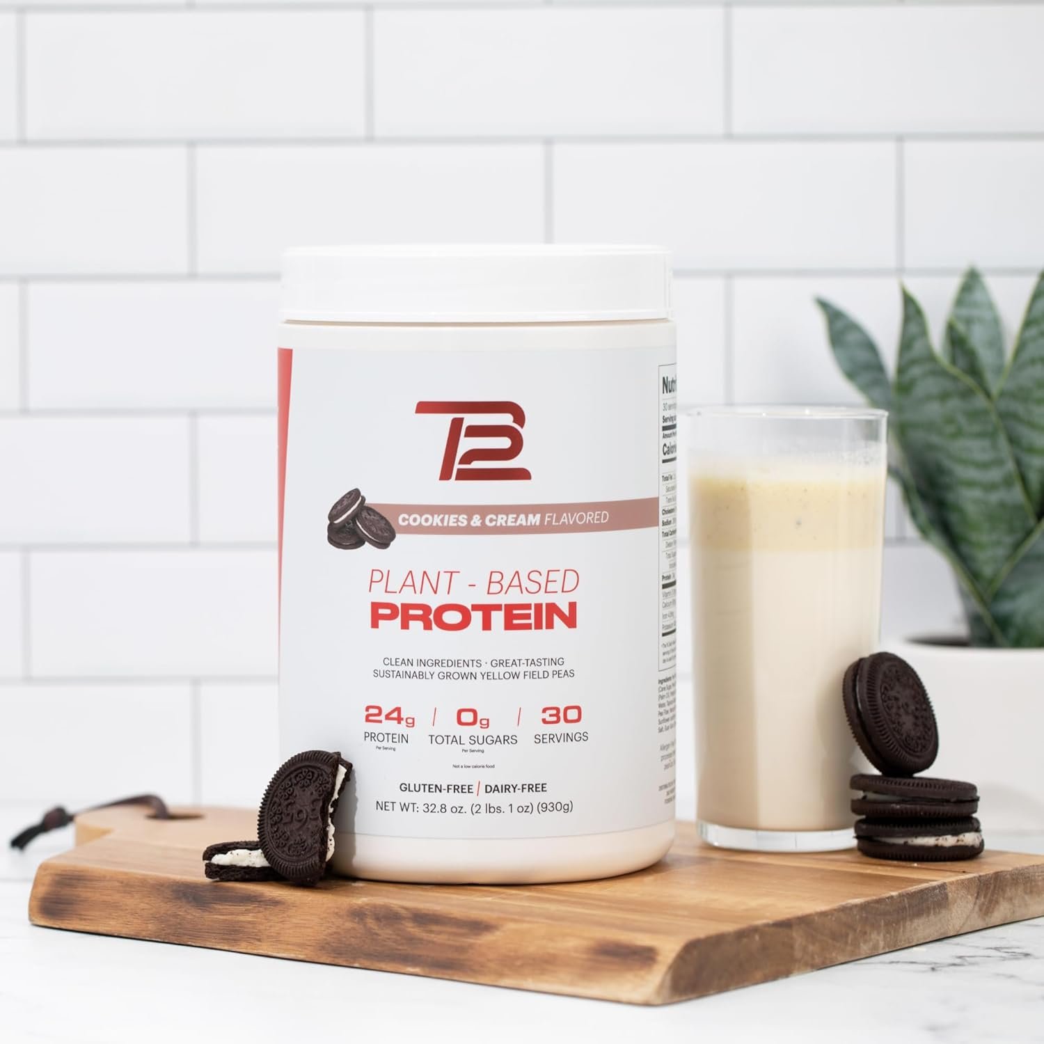 TB12 Plant Based Protein Powder by Tom Brady, 24g of Vegan Pea Protein, Low Sugar, Low Carb, Non-GMO, Meal Replacement, Keto Friendly, Paleo, Sugar Free, Cookies and Cream Flavor (30 Servings) - Image 9
