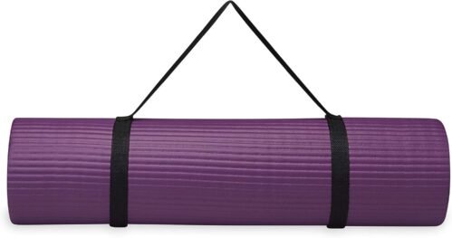 Gaiam Essentials 2/5″ Thick (10mm) Yoga & Pilates, Fitness & Exercise Mat with Easy-Cinch Carrier Strap Cushion Support For Fitness and Gym Workouts