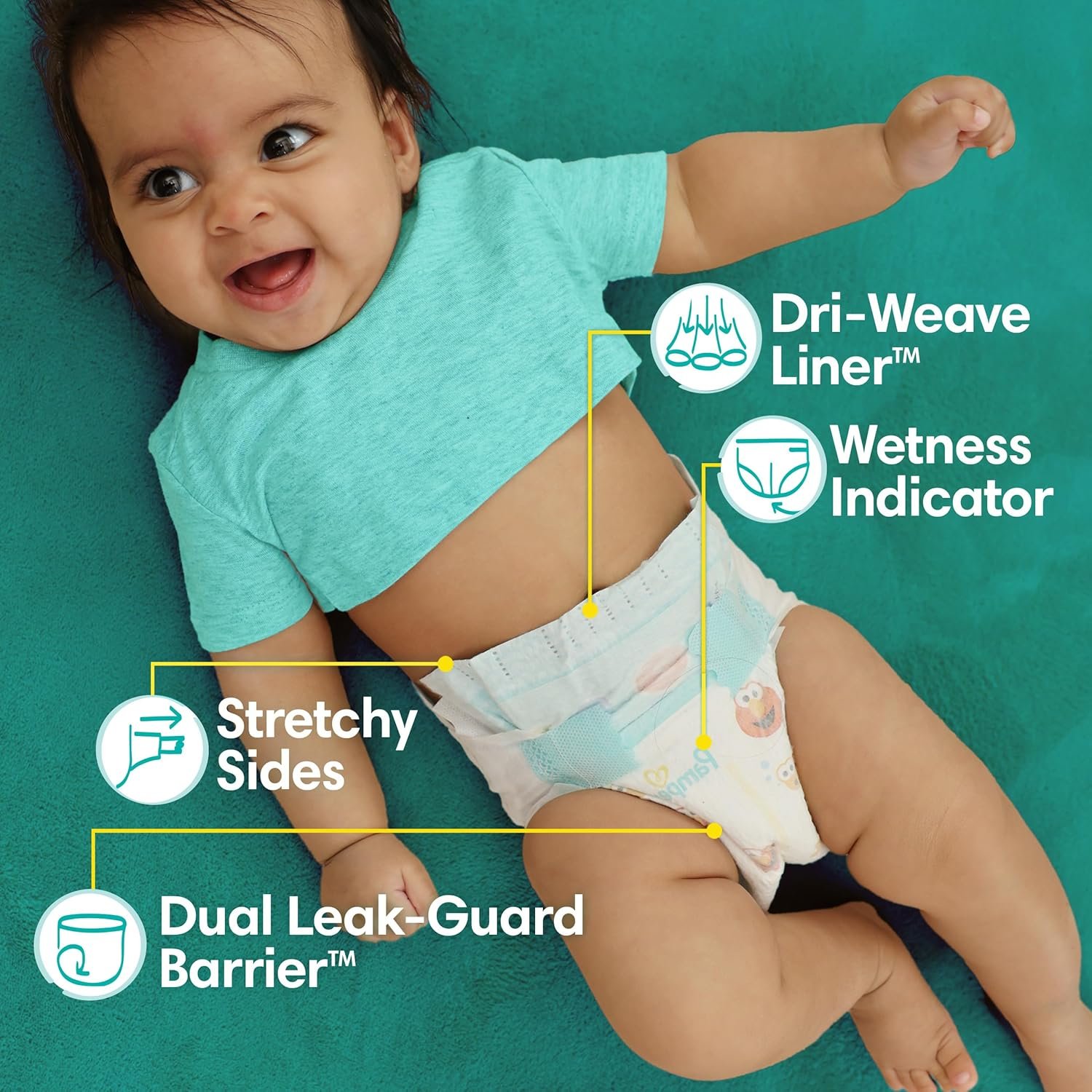 Pampers Diapers - Baby Dry - Size 1, 44 Count, Absorbent Disposable Infant Diaper (Packaging May Vary) - Image 2
