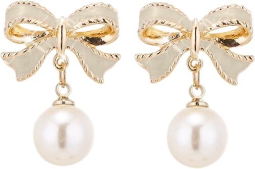 Generic Bow Earrings for Women Pearl Drop Dangle Bowknot Earrings Trendy Daily Jewelry Accessory Valentines Day Gifts for Her